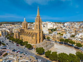 Ghajnsielem Paris church on Gozo island, Malta. Drone view