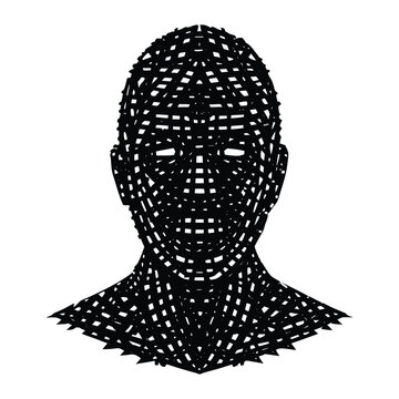 Face made of code strings on white background