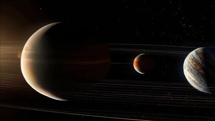 Planets gather in the solar system amidst glowing stars in a vibrant cosmic atmosphere