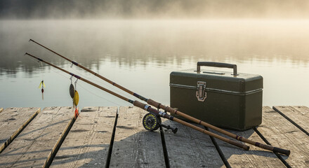 Fishing Rod & Tackle Box on Dock
