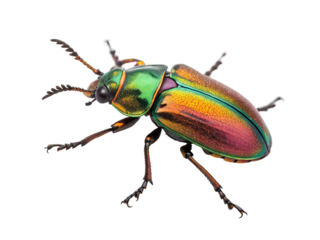 Brightly colored beetle displaying iridescent hues in studio setting, showcasing nature's beauty and diversity