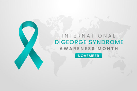 Digeorge syndrome Awareness Month background design with teal silk ribbon.