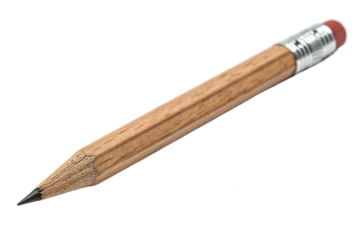 Wooden pencil with a sharpened tip and eraser resting on a white surface, suitable for writing and drawing tasks