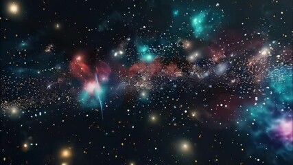 Planets gather in the solar system amidst glowing stars in a vibrant cosmic atmosphere