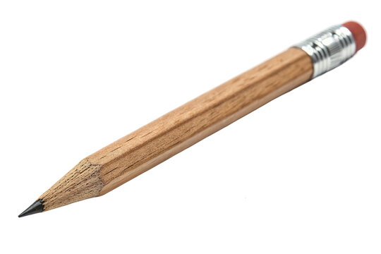 Wooden pencil with a sharpened tip and eraser resting on a white surface, suitable for writing and drawing tasks