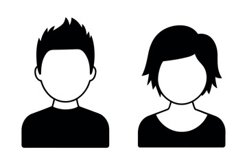 Black Silhouette Of Man And Woman Icons,Couple Avatar Set,Simple Flat Design Characters For User Profile