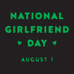 National Girlfriend Day Typography Design,Romantic National Girlfriend Day Celebration,Happy National Girlfriend Day Black and White Vector,Elegant National Girlfriend Day Label with Hearts