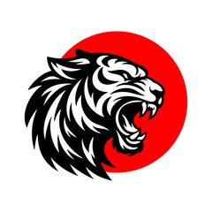 Tiger logo vector illustration template. Simple design icon of roaring beast head in circle