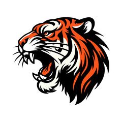 Tiger logo vector illustration template. Simple design icon of roaring beast head with white background