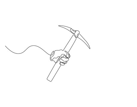 single line drawing hand holding pickaxe clip art preview