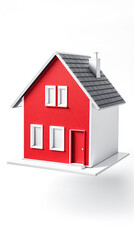 red house model with gray roof