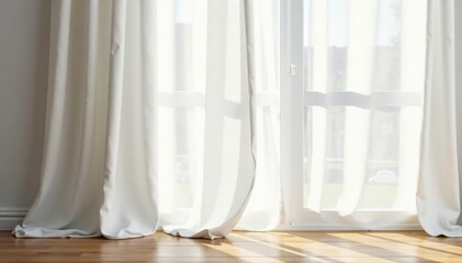 Simple, flowing white linen curtains, soft light, linen, drapes, seamless