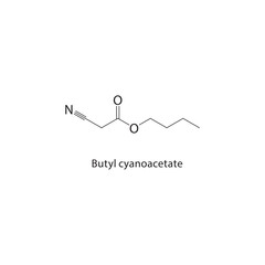 Butyl cyanoacetate skeletal structure. Nitrile compound schematic illustration. Simple diagram, chemical formula.