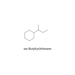 sec-Butylcyclohexane skeletal structure. Cycloalkane compound schematic illustration. Simple diagram, chemical formula. © Basstock
