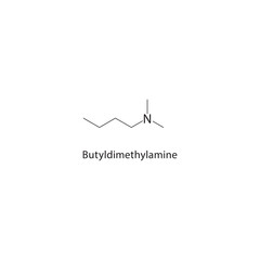 Obraz premium Butyldimethylamine skeletal structure. Amine compound schematic illustration. Simple diagram, chemical formula.