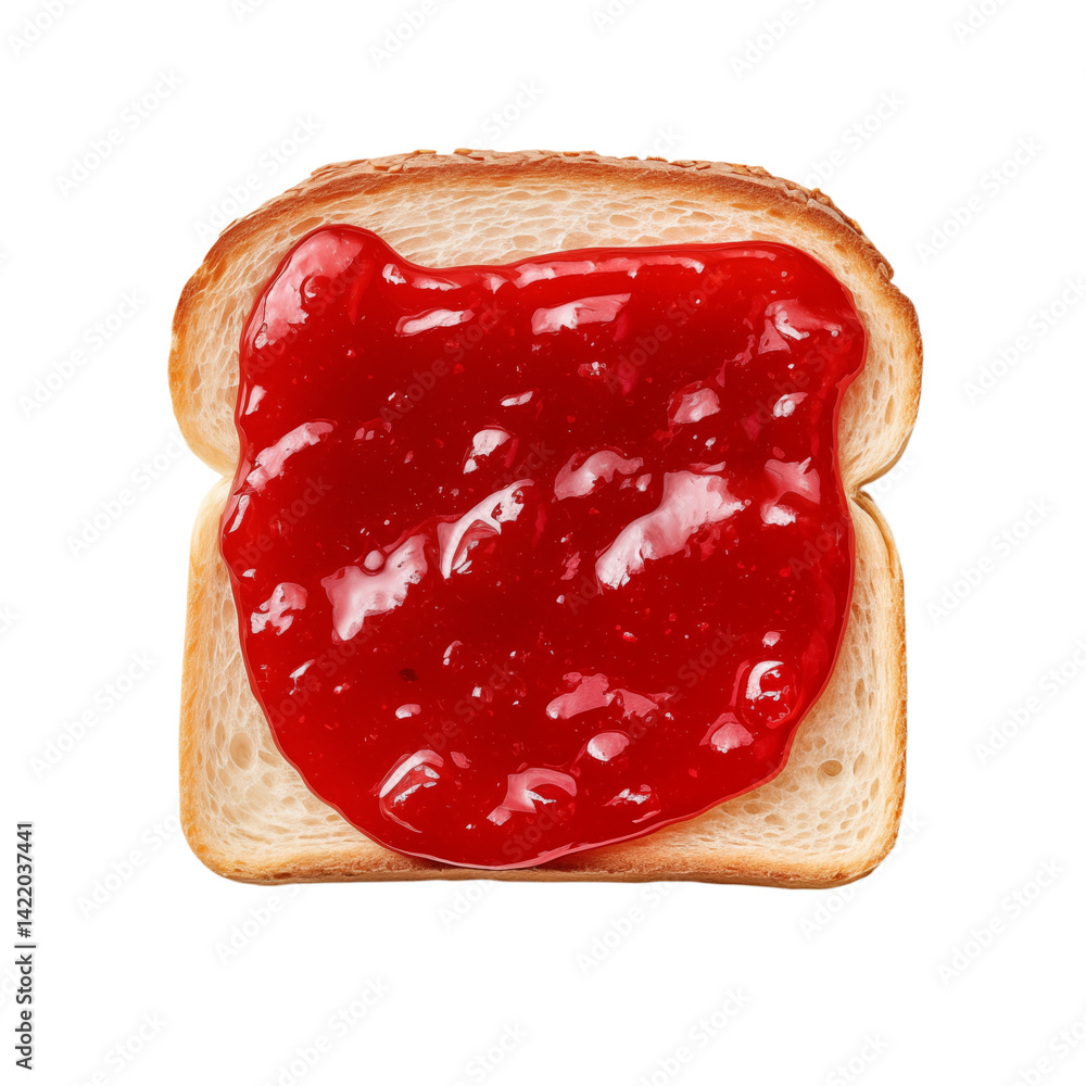 Poster a slice of bread with strawberry jam spread on top against a plain transparent background studio sho