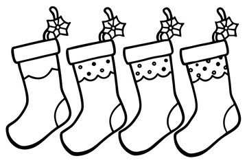 Hand-Drawn Stocking Line Art Set