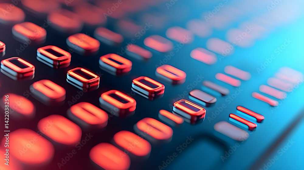 Poster abstract binary code background with red and blue glowing digital elements