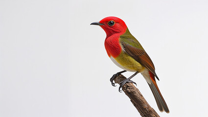 Obraz premium Beautiful Red Headed Finch Perched On A Branch Isolated On White Background