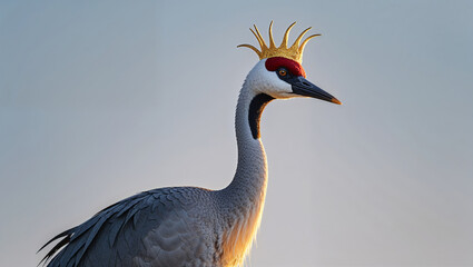 Fototapeta premium Majestic Red Crowned Crane Wearing Golden Crown Bird King Concept Art