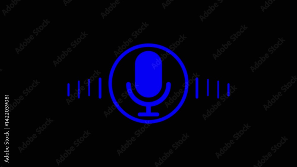 Poster voice recording and podcast mic microphone button icon animation. Audio microphone icon animation in black background