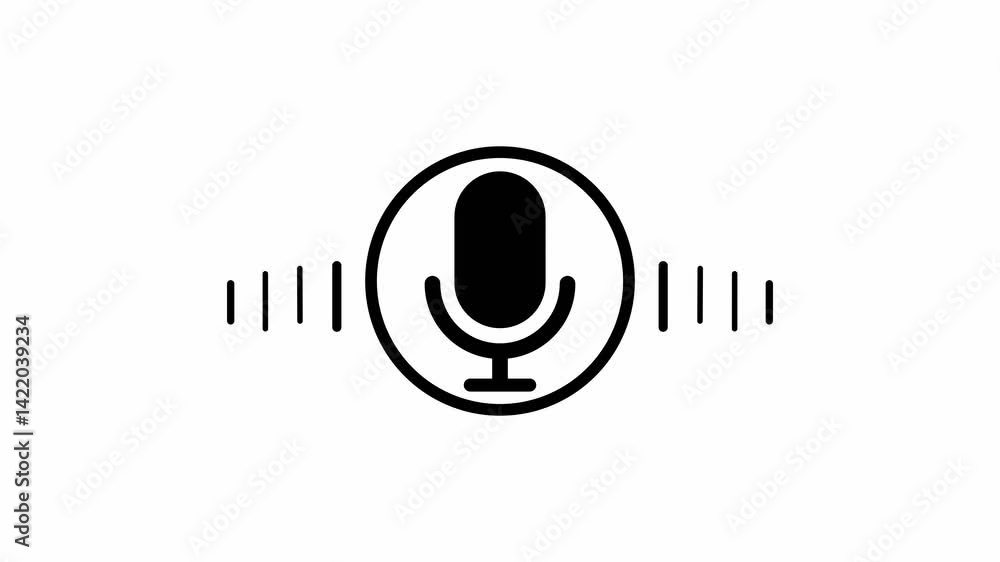 Poster voice recording and podcast mic microphone button icon animation. audio microphone icon animation in