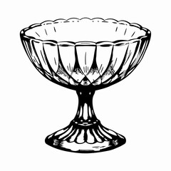 Elegant glass dessert bowl illustration showcasing vintage design, detailed craftsmanship, and a timeless aesthetic suitable for celebrations and dessert presentation.