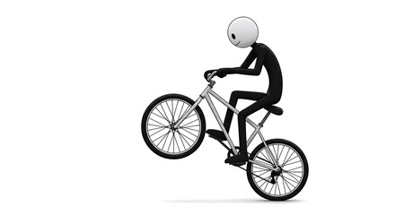 Fototapeta premium Riding Bicycle One Wheel Stick Figure on White Background