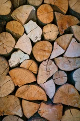 Fototapete Rund Wooden logs with visible growth rings and rich textures create a warm, rustic pattern. This composition reflects sustainability, the beauty of nature, eco-conscious living, making it ideal for design © Nebojsa