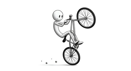 Naklejka premium Stick Figure Doing a Wheelie on Bike Illustration