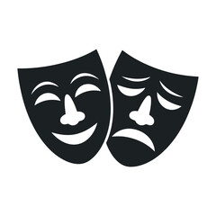 Comedy And Tragedy Masks Representing Theatre Arts And Emotions In A Simple Black And White Style