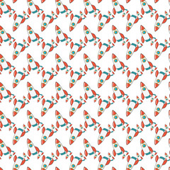 Pattern of Colorful Cartoon Rockets Against a White Background