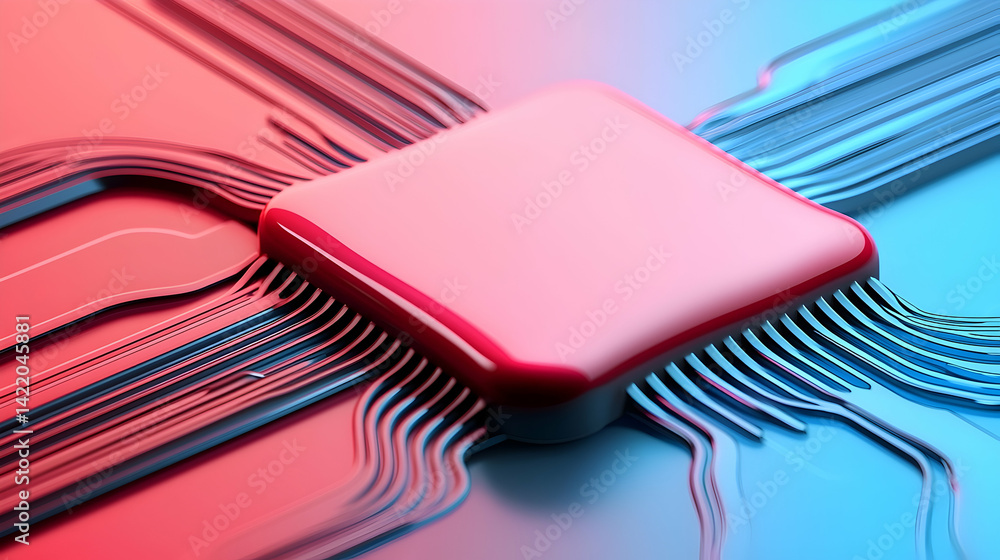 Aufkleber abstract digital circuit board with glowing nodes and red blue gradient