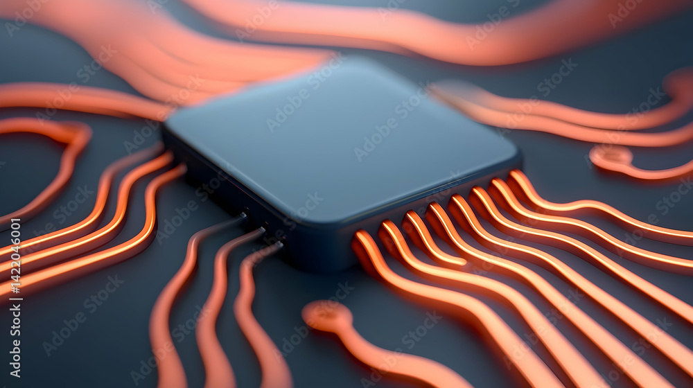 Poster abstract digital circuit board with glowing orange nodes