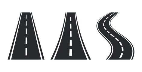Vector Illustration Set Of Straight And Curved Roads With Dashed Lines For Transportation And Navigation Concepts