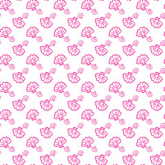 Pink Floral Pattern With Delicate Leaves on White Background