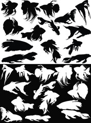 Obraz premium fish silhouettes collection isolated on black and white background