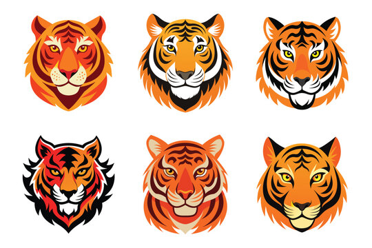 Tiger Head Logo Bundle &ndash; Vector Silhouette Collection of Wild Cat Icons