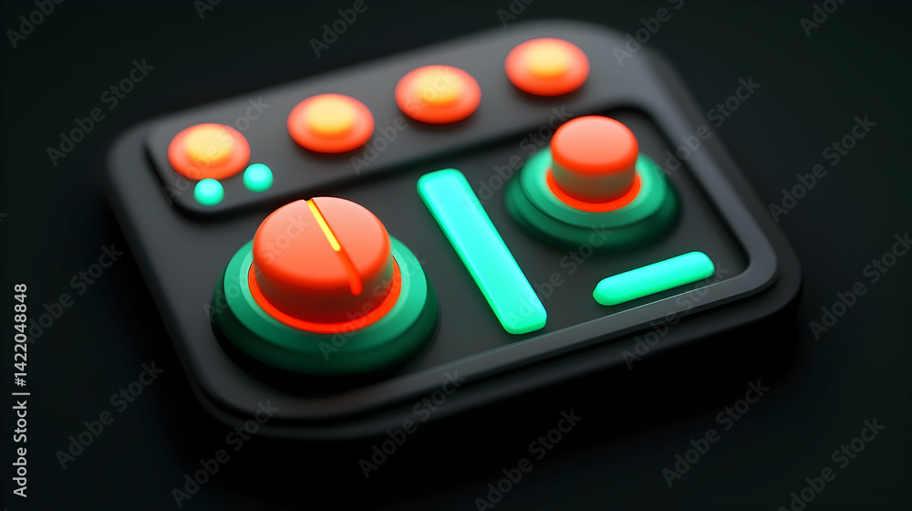 Poster abstract futuristic interface with glowing neon buttons