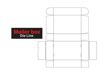 Editable mailer box dieline template. Mailer box dieline, packaging dieline template. Editable die cut design.