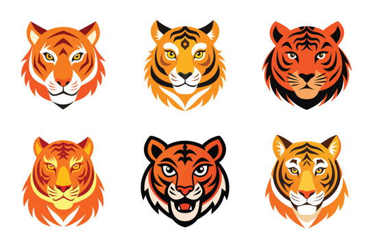 Tiger Head Logo Bundle &ndash; Vector Silhouette Collection of Wild Cat Icons