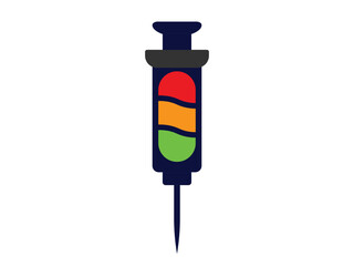 Syringe filled with traffic light colors