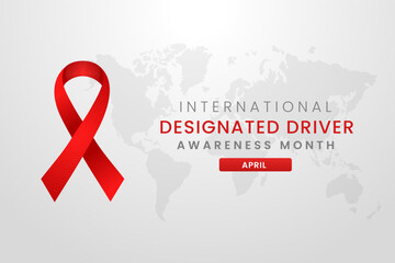Distracted driving Awareness Month background design with Red silk ribbon.