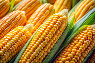 Delicious corn. Close-up. Firmness, luster. Shine. Watery. Sleekness.