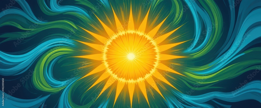 Poster a vibrant explosion of vivid blue and lush green colors bursts forth, creating a dynamic and energet