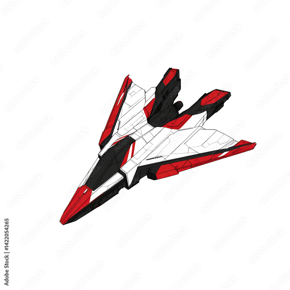 Poster sleek, futuristic red and black fighter jet with sharp angles and aerodynamic design, showcasing adv