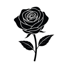 single rose detailed petals vector art silhouette