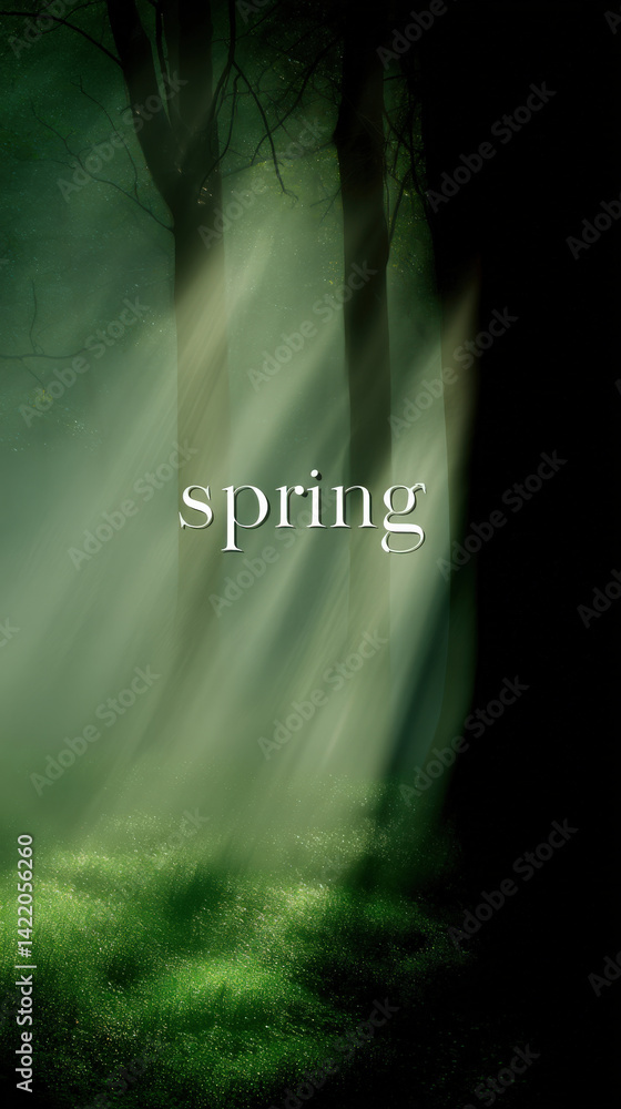 Aufkleber a serene forest scene captures the essence of spring with soft rays of sunlight filtering through tr