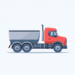 Fototapeta premium red dump truck illustration in side view, modern stylized transport vehicle with container and bold cab, clean vector design for logistics, shipping or construction themes