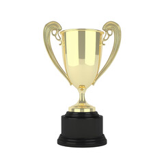 shiny gold trophy with elegant handles sits atop black base, symbolizing achievement and success. reflective surface adds touch of prestige and honor to award